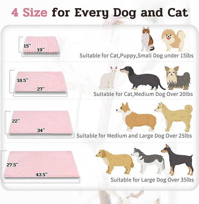NWK Pack of 4 Fluffy Self Warming Cat Mat, Cat Blanket, Thermal Dog Mat, Washable, Non-Slip Bottom for Sofa & Crate & Kennel & Car Seat (Blush Pink, Small (19'' X 15'' X 0.7''))