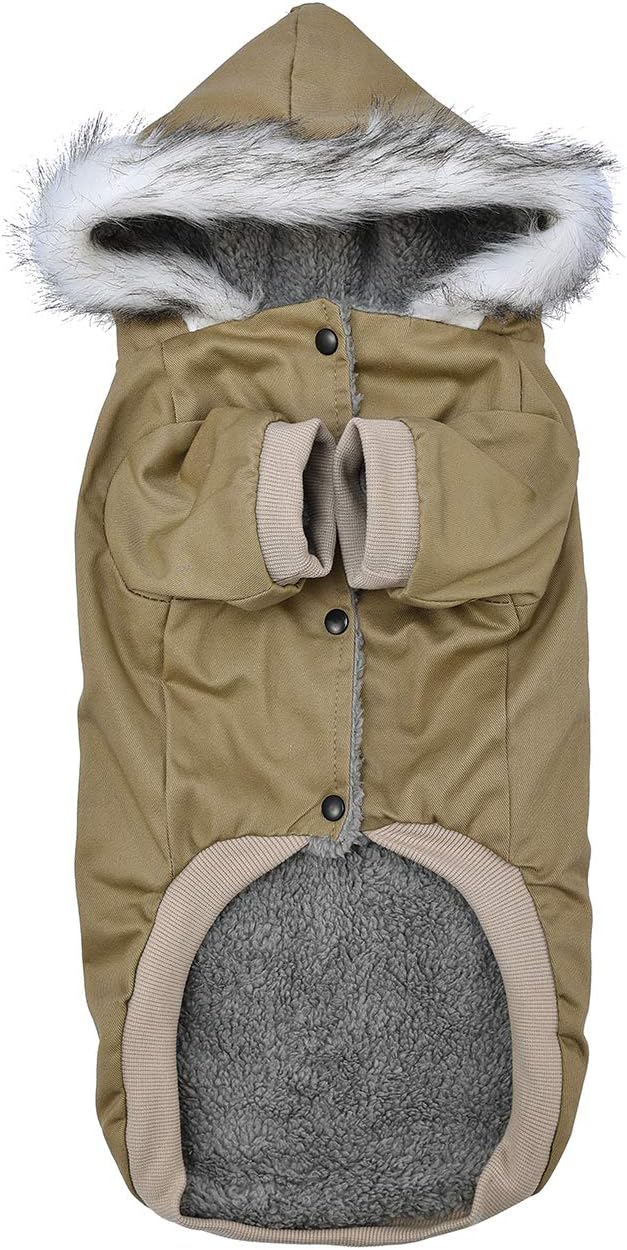 Warm Dog Hooded Trench Coat Windproof Parka Jacket for Cold Weather (M, Khaki)