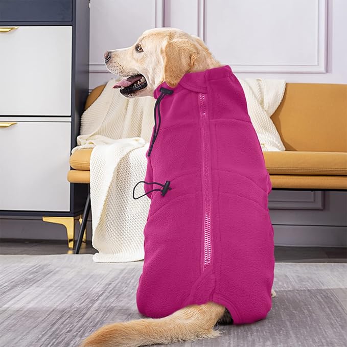 ROZKITCH Fleece Dog Coat, Pet Windproof Warm Cold Weather Jacket Vest Cozy Jumpsuit Apparel Outfit Clothes for Small Dog Walking Hiking Sleep Pink 2XS