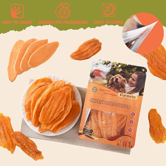 Sweet Potato Chews for Dogs, Healthy Dog Training Treats Low Fat, Human Grade Single Ingredient Dried Sweet Potato Slices for Small Medium Large Breed, Rich in Dietary Fiber,10.58 oz