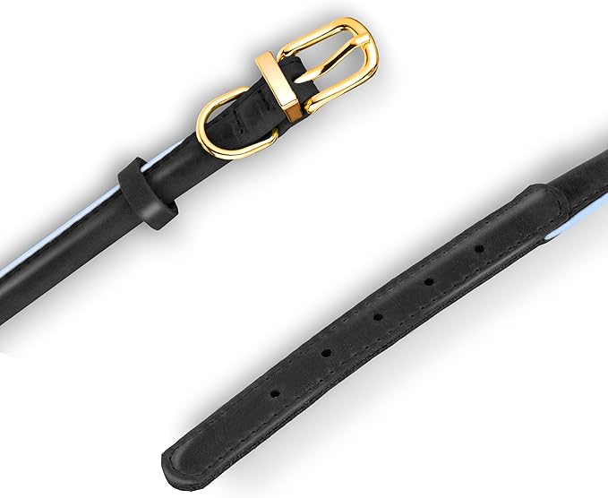 OOPSDOGGY Reflective Rolled Leather Dog Collar Adjustable Soft Padded Pet Collar for Small Medium Large Breed Dogs (Black, XS, 8"-11")