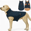 azuza Dog Jacket for Medium Dogs Waterproof & Windproof Dog Coat for Small Dogs with Thick Fleece, High Collar with Leash Hole, Adjustable Velcro & Elastic Belly, Navy 2XL