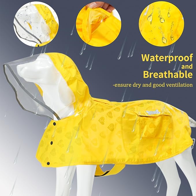 Waterproof Dog Raincoat, Adjustable Reflective Lightweight Pet Rain Clothes with Poncho Hood (Yellow(Water-Activated Color Change), Small)