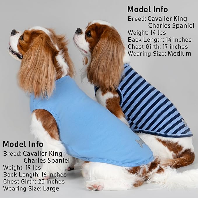 KYEESE 2Pack Dog Shirts Striped T Shirt for Medium Dogs Boy Lightweight Sleeveless Vest Cotton Tank Top Clothes, XX-Large,Dark Blue+Striped