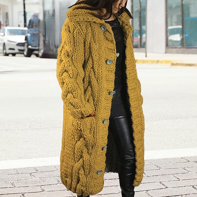 LOAIHA Women Chunky Cable Knit Long Sleeve Cardigan Fall Winter Trendy Oversized Button Down Sweaters Outerwear with Pocket