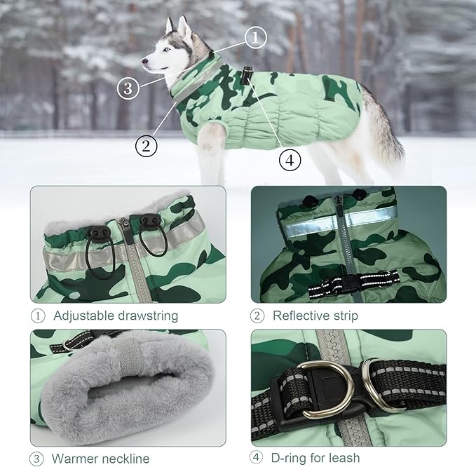 Lelepet Warm Dog Winter Coat Dog Coats for Large Dogs Waterproof Dogs Jacket with Harness Built in Reflective Cold Weather Coats Windproof Zip-Up Winter Fleece Vest Snowsuit Boxer Labrador XL