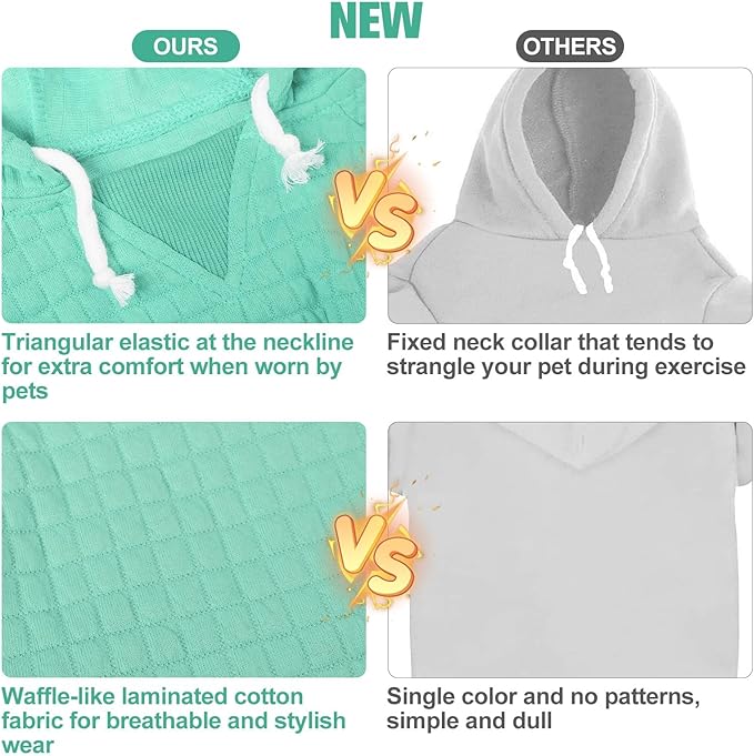 BEAUTYZOO Small Dog Hoodie Sweater with Pockets, Dog Clothes for Small Medium Dogs Boy Girl, Waffle-Like Laminated Cotton Pet Coats with Hat and Leash Hole, Mint Green ML