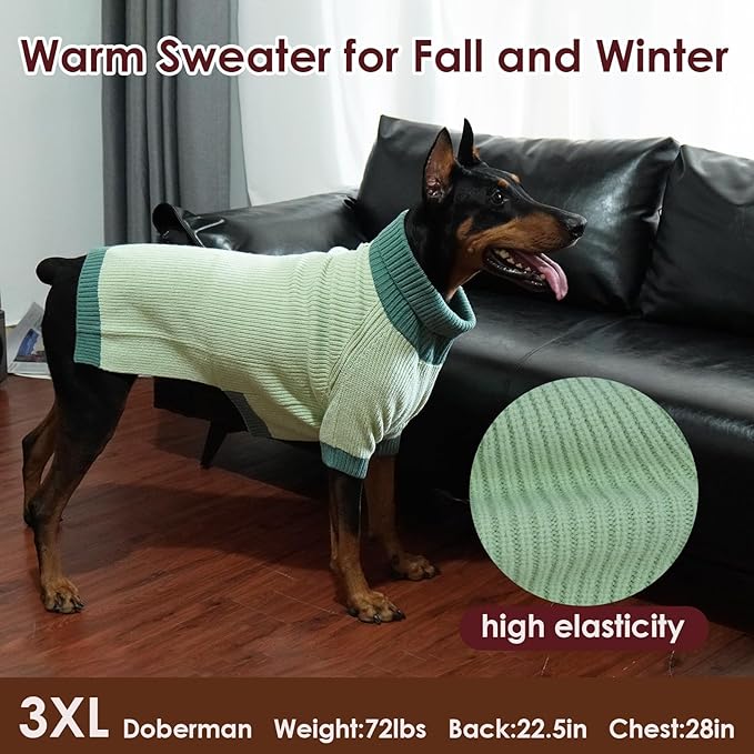 XXL Dog Sweater, Warm Winter Sweaters with Leash Hole for Big Dogs Girl Boy, Pet Halloween Christmas Sweater, Fleece Doggy Holiday Costumes for Pitbulls, Boxer, Labrador, Green 2XL