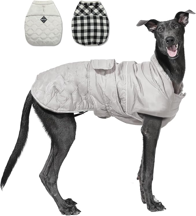 PAWZ Road Dog Winter Coat with 5 Layers Warm Material, Reversible Dog Clothes with 2 Sides, Dog Jacket Outdoor Water Repellent, (Light Beige Plaid S)