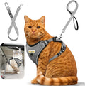 Cat Harness and Leash for Walking, Retractable Cat Harnesses and Leash Set Escape Proof, Breathable Soft Kitten Small Large Harness for Travel Training and Walking, Grey, S