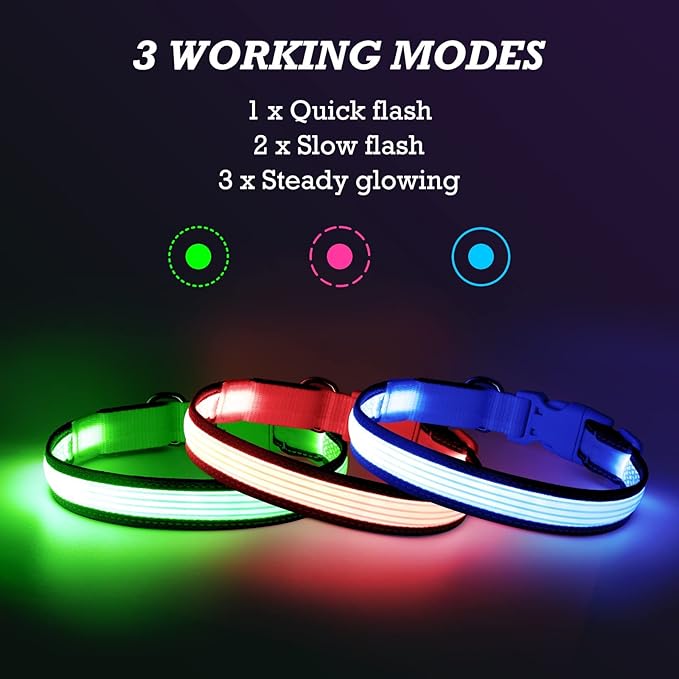 YFbrite Full Adjustbale LED Dog Collar, Full Illuminated Light up Dog Collars, Reflective Dog Collar Light Glowing in The Dark for All Dogs Safety (Small, Green-2)