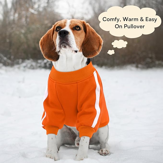 Queenmore Cozy Fleece Dog Sweater XS, Soft Pullover Dog Sweatshirt, Warm Winter Fleece Jacket with Leash Hole/Reflective Stripes for Small Medium Large Dogs Orange