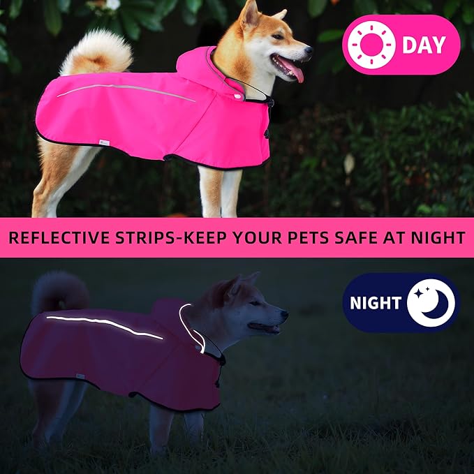Mile High Life Dog Raincoat, Adjustable Waterproof Pet Rain Jacket, Reflective Hooded Poncho for Small Medium Large Dogs, Lightweight Breathable Pet Rain Coat (Hot Pink,XS Chest 15"-18")