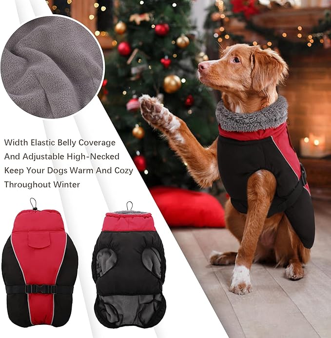 IDOMIK Dog Winter Coat, Reflective Waterproof Dog Jacket for Cold Weather, Warm Pet Coats for Small Medium Large Dogs, High Collar Doggy Fleece Snow Jacket, Winter Vest with Adjustable Buckle,XL
