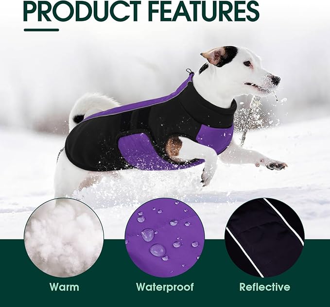 Kuoser XXXL Dog Coat, Dog Jackets for Large Dogs, Reflective Pet Winter Coat Cold Weather Coats, Doggie Snow Jacket Warm Apparel Clothes for Great Dane, Purple XXXL