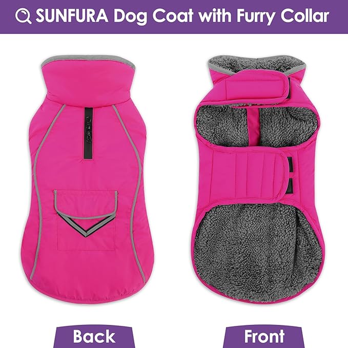SUNFURA Small Dog Coat, Warm Dog Winter Jacket, Reflective Pet Snow Jacket with Fleece Lined, Waterproof Puppy Snowsuit Pet Sweater Clothes for Small Dogs, Hot Pink XS