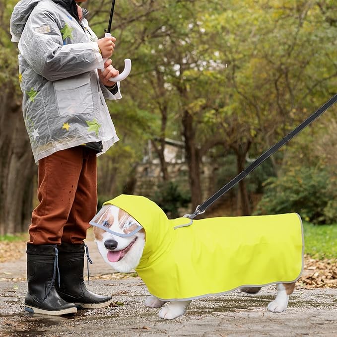 Dog Raincoat Hooded Slicker Poncho - Reflective Lightweight Pet Rain Jacket Coat,Dog Waterproof Raincoat with Adjustable Belly Strap for Small,Medium, Large Dogs (Green, X-Large)