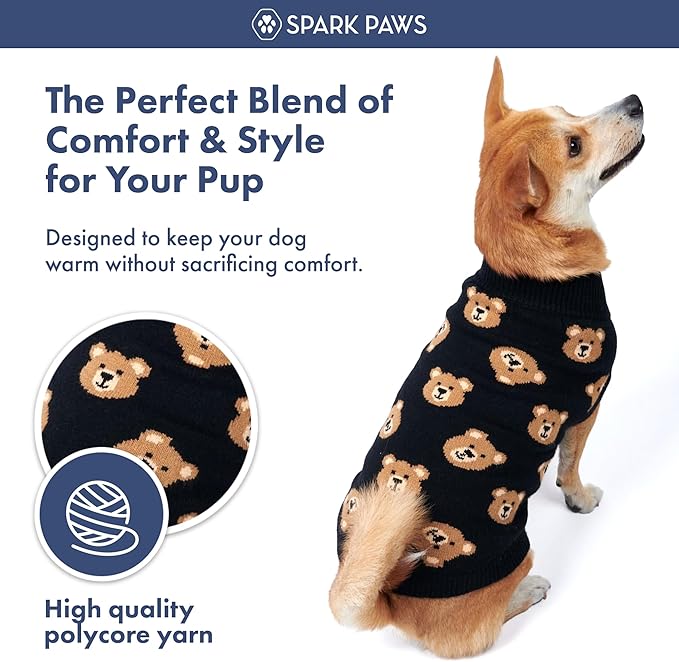 Spark Paws Knit Dog Sweater – Ultra Soft Warm Winter Dog Sweater for Small, Medium & Large Dogs – Stretch Fit Pet Sweater for French Bulldog, Pitbull, Girl & Boy Dogs Jacket, (Broken Teddy, S)