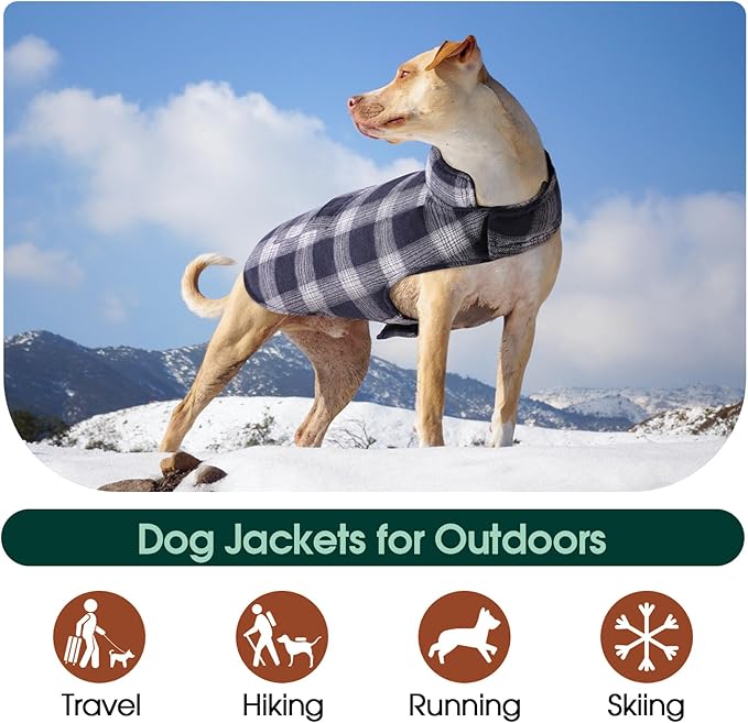 Kuoser Reversible Dog Jacket, Warm Winter Coat for Medium & Large Dogs, Warm Windproof Pet Cold Weather Clothes, Blue XL