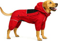 LOVELONGLONG Fleece-Lined Dog Raincoat with Removable Hood – Waterproof Winter Full Body Dog Jacket – Windproof Snowproof Cold-Weather Suit – Red-F 2XL