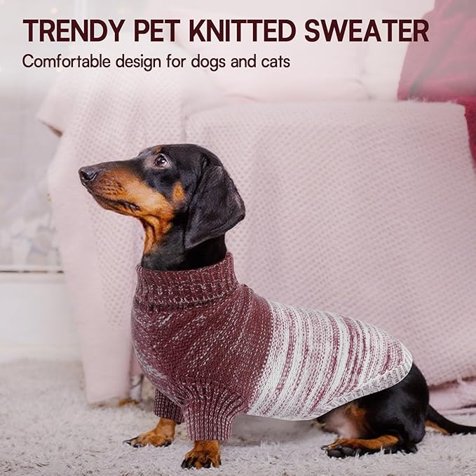Queenmore Small Dog Sweater, Knitted Pullover Puppy Sweater,Cold Winter Pet Sweaters for Dog Girls Boys, Soft Turtleneck Knit Sweater with Leash Hole,Long Sleeves Christmas DogSweater(Purple,XS)