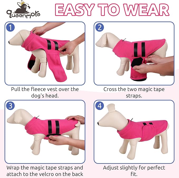 Queenmore Soft Fleece XXL Dog Sweater, Warm Winter Jacket with Leash Hole, Dachshund Cats & Doggy to Boy or Girl, (Pink, XXL)