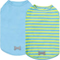 KYEESE 2Pack Dog Shirts Striped T Shirt Soft Tee for Small Dogs Cotton Tank Top Lightweight Sleeveless Vest Dog Clothes, Small,Blue+Striped