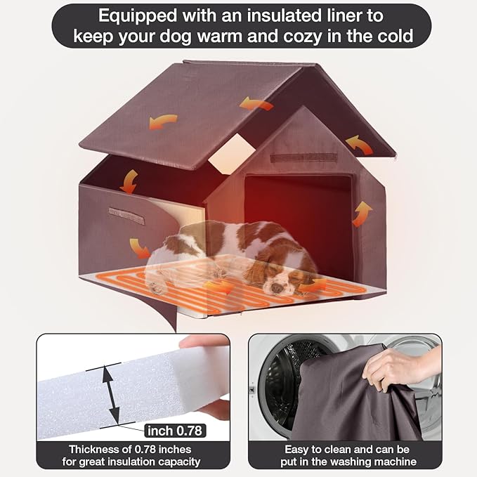 Dog House Outdoor, Chew-Proof Metal Frame Dog Kennel Shelter for Large Breeds,Weatherproof (Grey-H, Large)