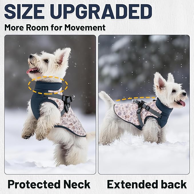 Dog Winter Coat for Small & Medium Dogs (Up to 31lb), Waterproof Dog Coat with Harness, Puppies Windproof Puppy Puffer Jacket, Snowsuit for Dachshund,Frenchie, Corgi (Paw Blue, 2XLarge)