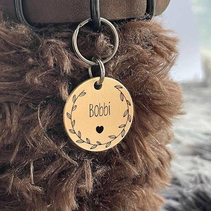 Cat Dog ID Tags Personalized 9 Corolla Styles Flower Wreath to Choose for Medium Pets Collar Accessories Shiny Brass Copper Engraved Custom on Both Side