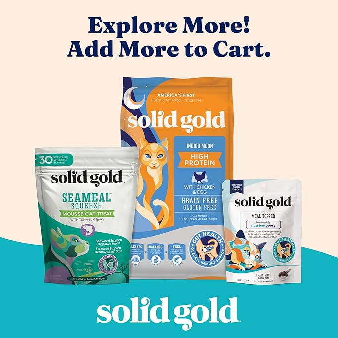 Solid Gold Bone Broth Cat Food Topper - Limited Ingredient Lickable Cat Broth Pouches w/Chicken Protein Shreds & Collagen for Hydration & Gut Support - Easy to Serve Gravy for Cats Meal Topper - 12ct