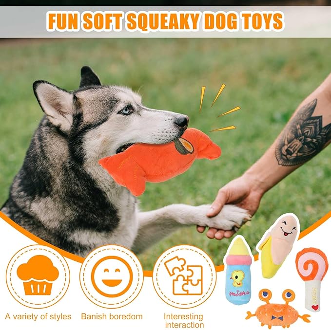 Leyndo 40 Pack Dog Chew Toys for Aggressive Dogs Plush Squeaky Rope Toys for Medium and Large Breed Pet Tug of War Teething Chew Tug