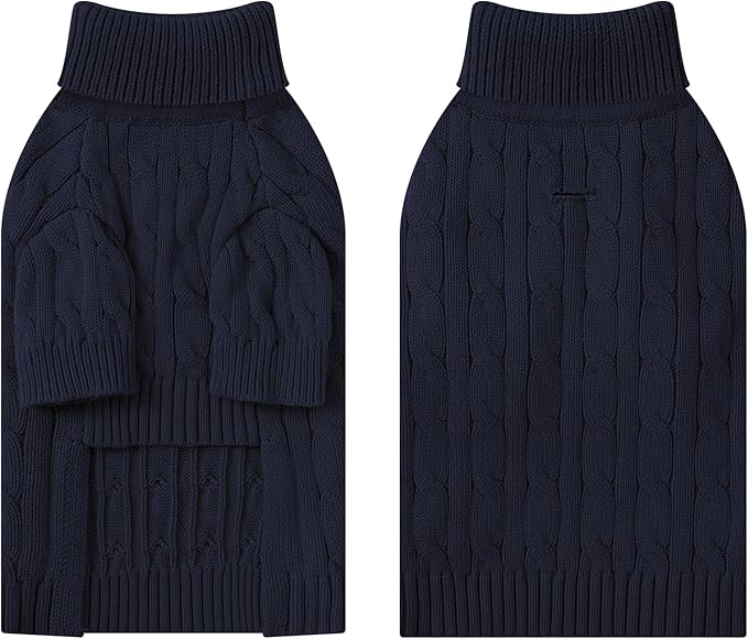 Small Dog Thermal Pullover Sweater, Classic Turtleneck Cable Knitwear Dog Clothes for Cold Weather Warm Pet Clothes for Chihuahua, Bulldog, Dachshund, Pug Navy Small