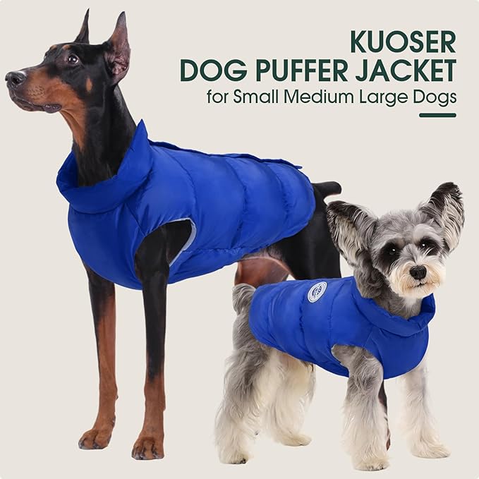 Kuoser Dog Coat Puffer Vest, Warm Dog Jacket Windproof Dogs Cold Weather Coats Pet Snowsuit Padded Vests, Lightweight Puppy Winter Clothes for Small Dogs, Button Design, Easy On/Off, Blue S