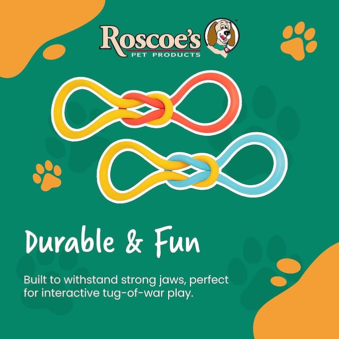Roscoe's Pet Products Natural Rubber Tug Toy for Dogs. Safe and Non-Toxic.