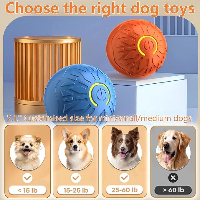 Interactive Dog Ball, Activated Automatic Rolling Ball for Dog, Self Moving Vibrating Smart Jumping Automatic Moving Bouncing and Rotating Balls for Pets (Blue/Orange)