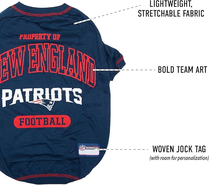 NFL New England Patriots Dog T-shirt Small. - Licensed Shirt for Pets Team Colored with Team Logos- Premium Stretchable Materials for the comfort of your Dog & Cat