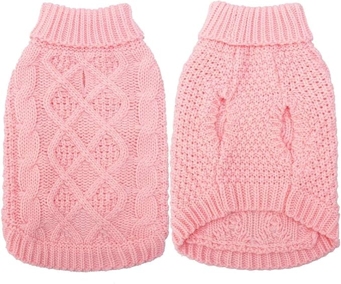 Mihachi Turtleneck Dog Sweater - Winter Coat Apparel Classic Cable Knit Clothes with Leash Hole for Cold Weather, Ideal Gift for Pet in New Year