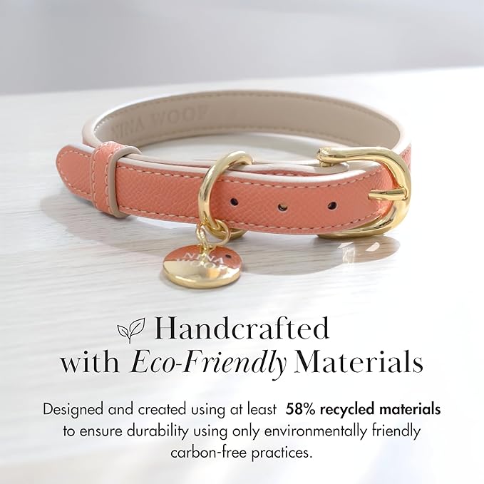 NINA WOOF Rio Vegan Leather Dog Collar - Padded Luxury Dog Collar with Adjustable Buckle - Collar for Dogs, Dog Collar for Small Dogs to Dog Collar for Large Dogs - Color Peach (Extra Small)
