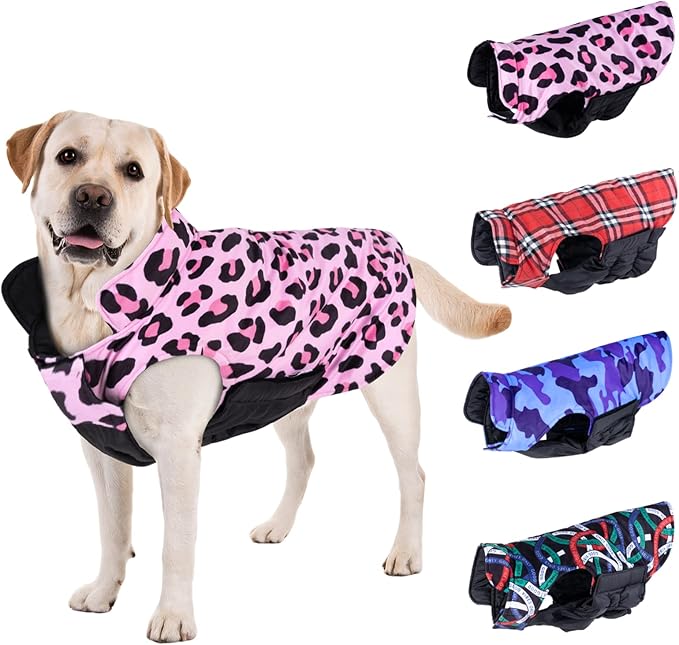 CuteBone Winter Dog Jacket - Windproof Reversible Vest with Leash Hole - Soft, Thick Coat for Small to Large Dogs - Waterproof, Adjustable Cold Weather Coat
