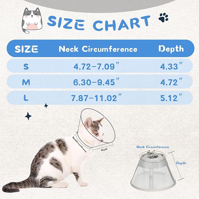 Supet Cat Cone Collar Soft, Air Mesh Recovery Collar to Stop Licking, Breathable Neck Cone Alternative for Small Kitten, Lightweight Cat Head Cone Anti Scratch (L)