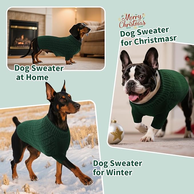 SAWMONG Dog Sweater, Dog Sweaters for Small Dogs Girls Boys, Pullover Turtleneck Knitted Doggy Sweatshirt, Cold Weather Pet Clothes（Green, X-Small