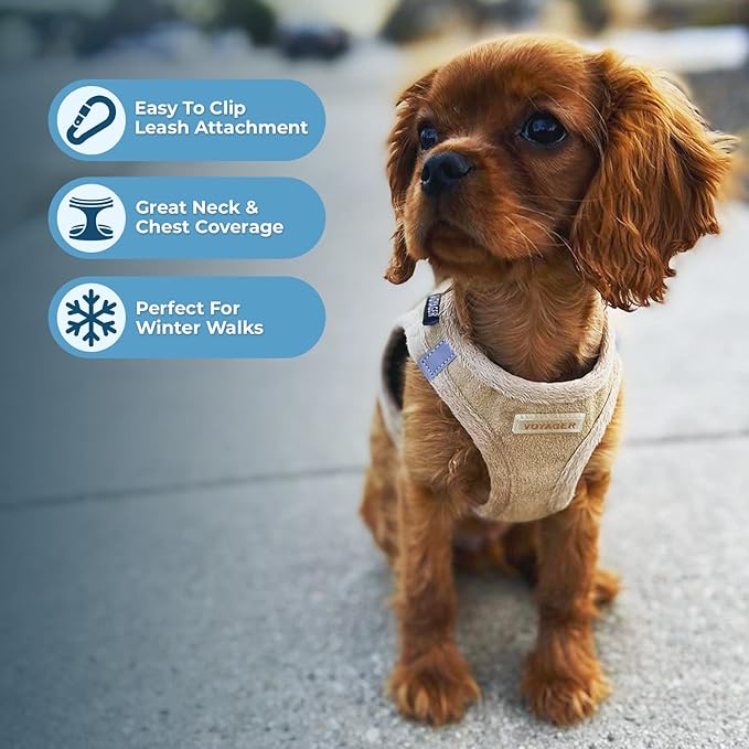 Voyager Step-In Plush Dog Harness – Soft Plush, Step In Vest Harness for Small and Medium Dogs by Best Pet Supplies - Harness (Latte Suede), XS (Chest: 13 - 14.5")