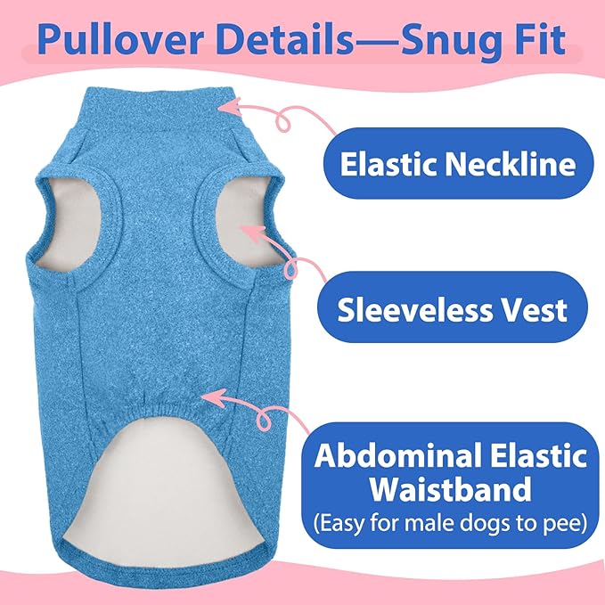 Dog Fleece Vest - Blue, XL - Sleeveless Lightweight Shirts | Warm and Stretchable Sweater for Dachshund Dogs,Sweatshirt Indoor Daily Wear,Small to Medum Dogs Clothes