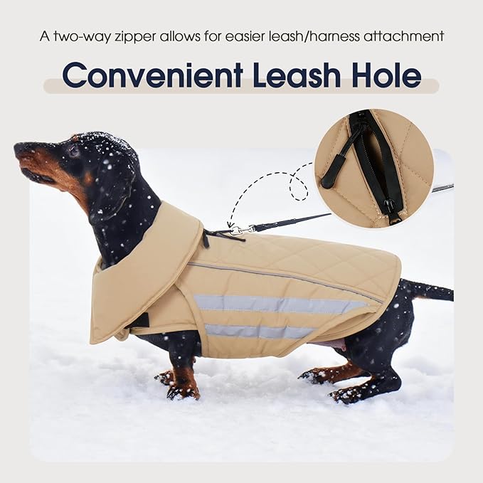 IECOii Dog Coat for Winter - Waterproof & Warm Dogs Coats, Reflective & Adjustable Jacket for Outdoor Cold Weather, Mashine Washable, Khaki, Sizes L