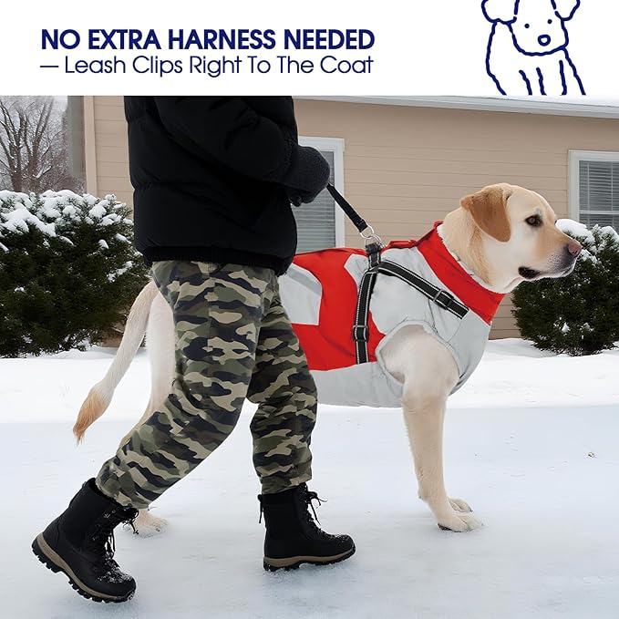 FUAMEY Dog Winter Jackets for Small Dogs,Dog Coat with Harness Built in,Waterproof Dogs Snowsuits Warm Pet Jacket Zip Up Fleece Cold Weather Coats Reflective Puppy Vest with Pocket Red XS