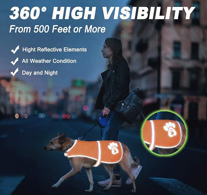 Dog Vest Blaze Orange Hunting Vest Safety Reflective Dog Jacket Fits Small Medium Large Dogs Hook and Loop Fastener High Visibility and Safety from Hunters, Cars and Other (Blaze Orange, XL)