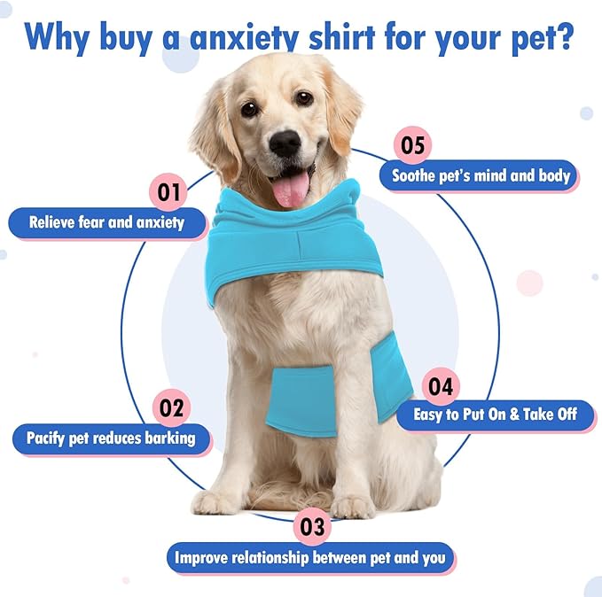 Anxiety Vest with Hood Neck for Small Dog-S,Adjustable Chest | Lightweight for Free Movement,Breathable Calming Shirt for New Occasion,Rainstorm,Travel(Blue)
