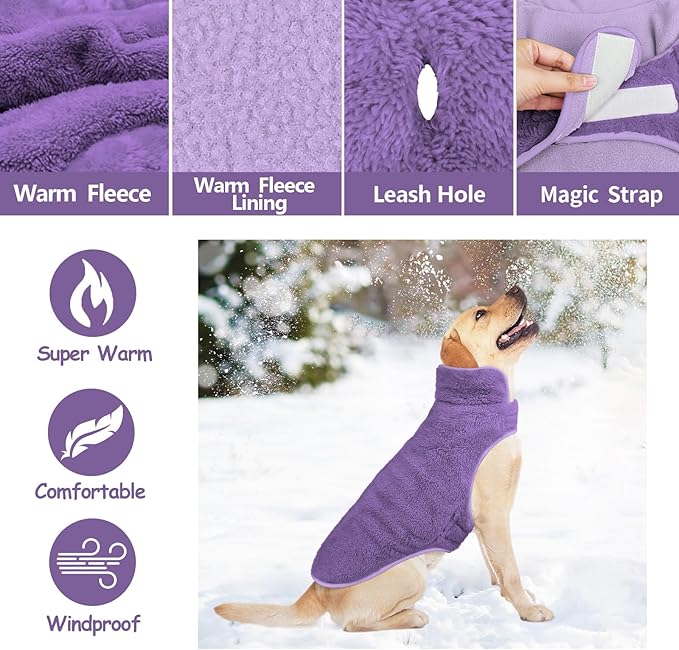 Malier Dog Winter Coat, Reversible Fleece Dog Cold Weather Coats, Windproof Warm Snow Puppy Jacket Vest Pet Clothes for Small Medium Large Dogs (Purple, Medium)