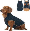 azuza Dog Jacket Waterproof & Windproof Dog Coat for Small Dogs with Thick Fleece, High Collar with Leash Hole, Adjustable Velcro & Elastic Belly, Navy L